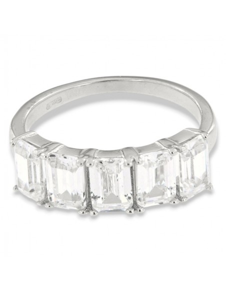 Anello Argento Rodiato Riviera Baguette Zirconi Bianchi [6c1e7d23]