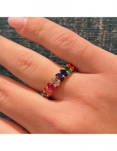 Anello Argento Dorato Zirconi Colorati Baguette [37c4a131]