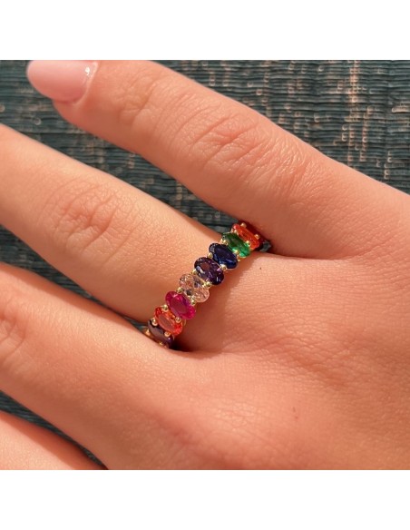 Anello Argento Dorato Zirconi Colorati Baguette [37c4a131]