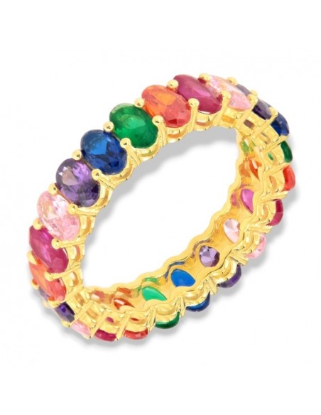 Anello Argento Dorato Zirconi Colorati Baguette [80d96035]
