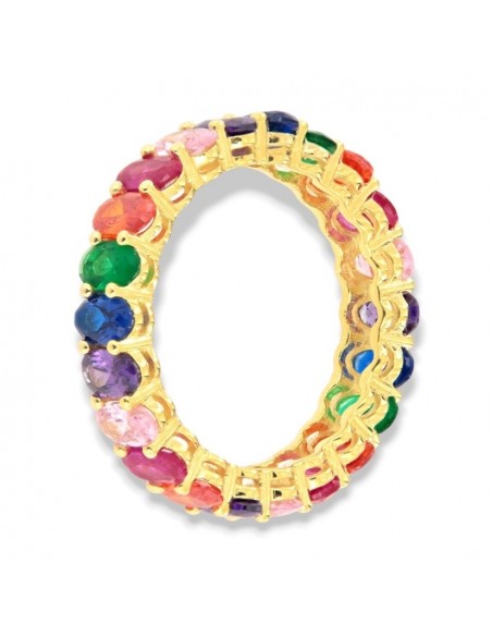 Anello Argento Dorato Zirconi Colorati Baguette [8589272b]