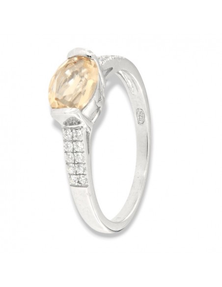 Anello Argento Rodiato Zircone Champagne Ovale [65941bd1]