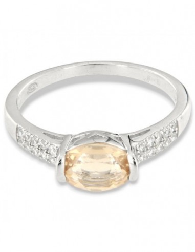 Anello Argento Rodiato Zircone Champagne Ovale [dd8fd12f]