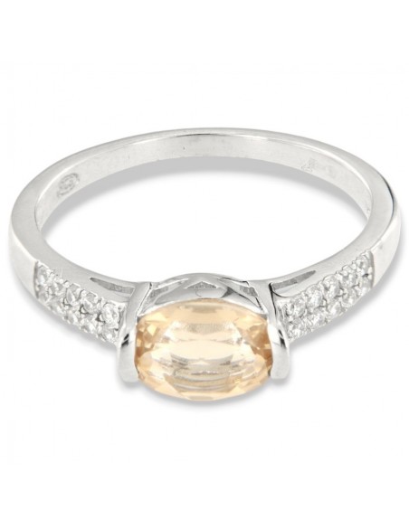 Anello Argento Rodiato Zircone Champagne Ovale [dd8fd12f]