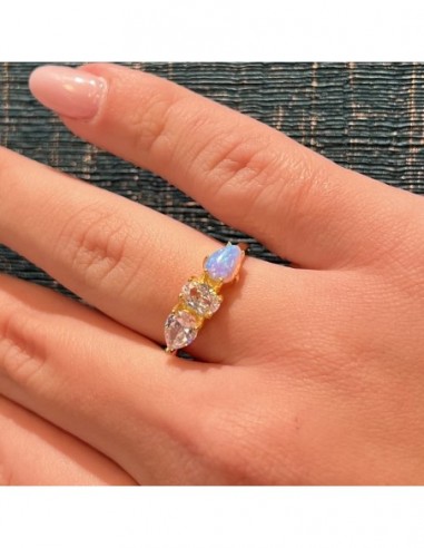 Anello Argento Dorato Opale Azzurro [6940638c]