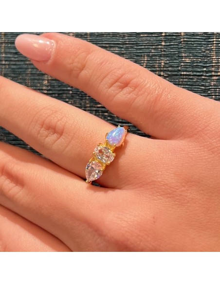Anello Argento Dorato Opale Azzurro [6940638c]