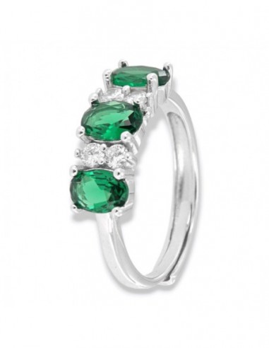 Anello Argento Rodiato Riviera 3 Zirconi Verdi [44e92eb7]