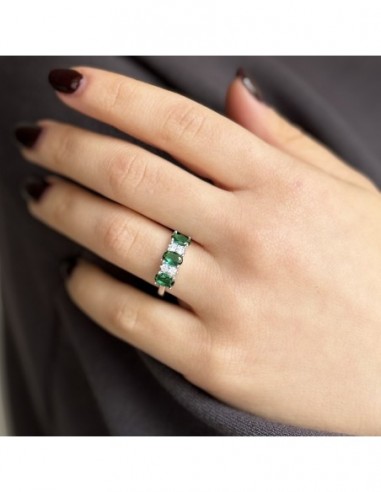 Anello Argento Rodiato Riviera 3 Zirconi Verdi [361a3006]