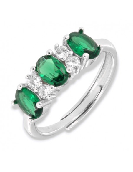 Anello Argento Rodiato Riviera 3 Zirconi Verdi [8107f102]