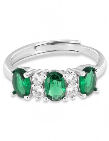 Anello Argento Rodiato Riviera 3 Zirconi Verdi [ea6c3415]