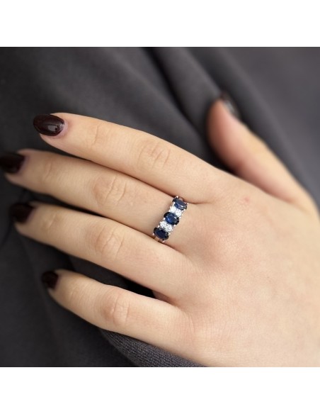 Anello Argento Rodiato Riviera 3 Zirconi Blu [b1b6e807]