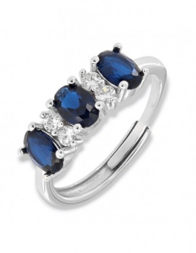 Anello Argento Rodiato Riviera 3 Zirconi Blu [a206ff7f]