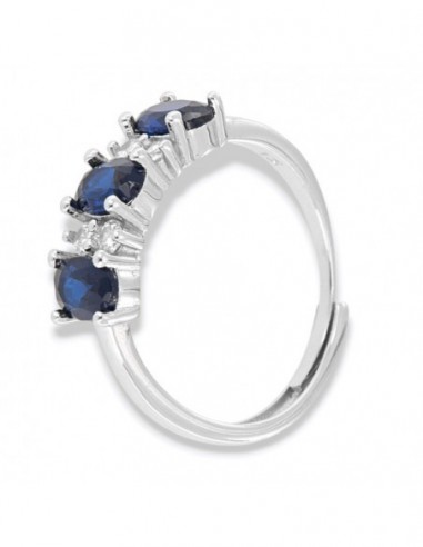 Anello Argento Rodiato Riviera 3 Zirconi Blu [03fb6e1d]