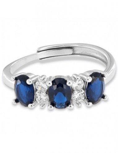 Anello Argento Rodiato Riviera 3 Zirconi Blu [6dc0ec14]
