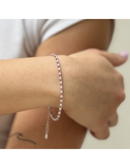 Bracciale Argento Tennis Zirconi Bianchi Fucsia 2MM [4cc25801]