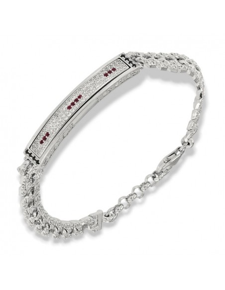 Bracciale Argento Rodiato Piastra Centrale Zirconi Rossi E Bianchi [9422675e]