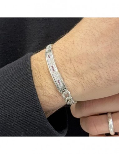 Bracciale Argento Rodiato Piastra Centrale Zirconi Rossi E Bianchi [329a9760]