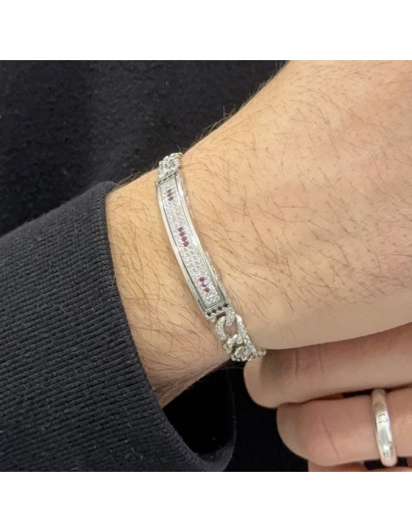 Bracciale Argento Rodiato Piastra Centrale Zirconi Rossi E Bianchi [329a9760]