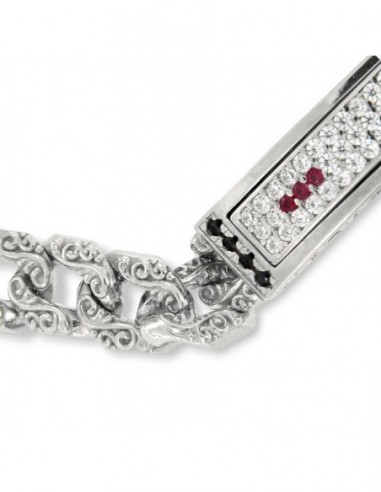 Bracciale Argento Rodiato Piastra Centrale Zirconi Rossi E Bianchi [85875664]