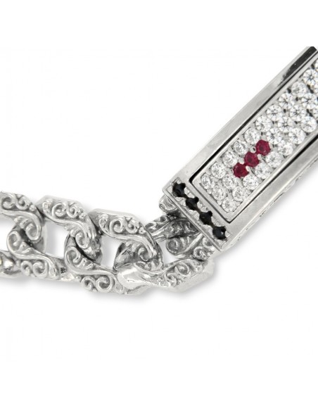 Bracciale Argento Rodiato Piastra Centrale Zirconi Rossi E Bianchi [85875664]