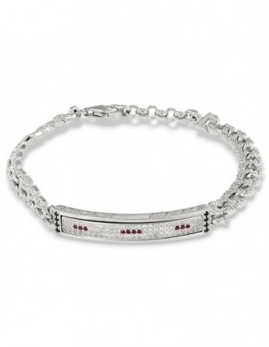 Bracciale Argento Rodiato Piastra Centrale Zirconi Rossi E Bianchi [80d7117a]