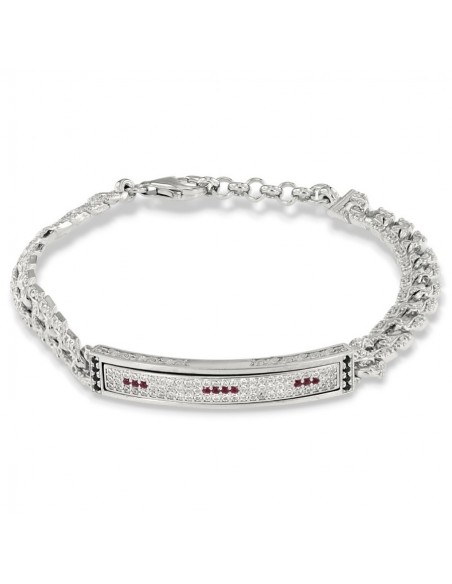 Bracciale Argento Rodiato Piastra Centrale Zirconi Rossi E Bianchi [80d7117a]