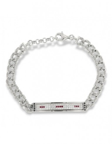 Bracciale Argento Rodiato Piastra Centrale Zirconi Rossi E Bianchi [37cad07e]
