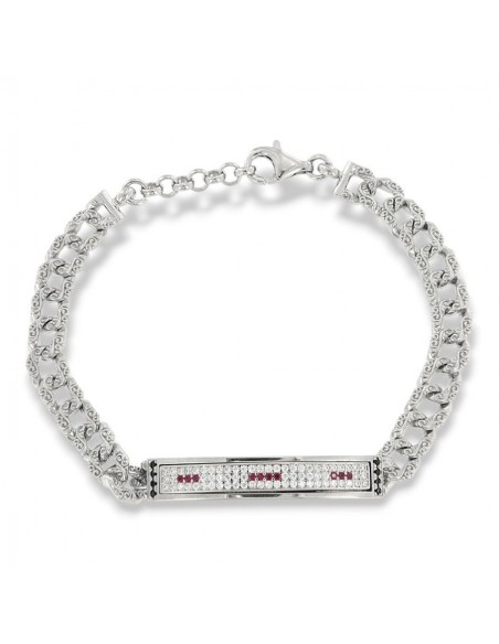 Bracciale Argento Rodiato Piastra Centrale Zirconi Rossi E Bianchi [37cad07e]