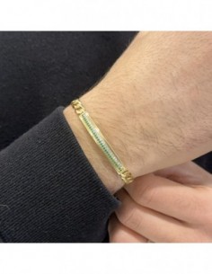 Bracciale Argento Dorato Piastra Centrale Zirconi Verdi E Bianchi [4d042453] 2