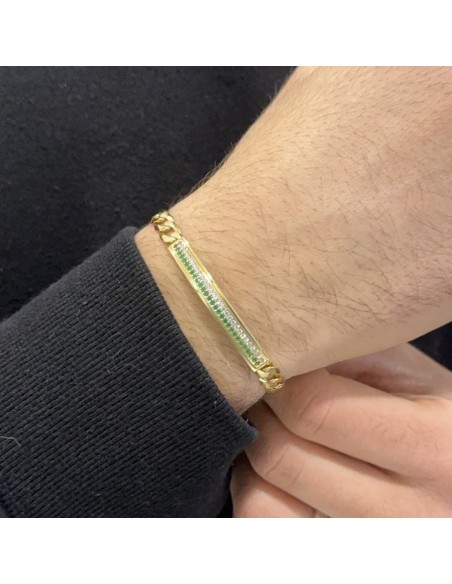 Bracciale Argento Dorato Piastra Centrale Zirconi Verdi E Bianchi [bb6ffe62]