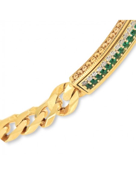 Bracciale Argento Dorato Piastra Centrale Zirconi Verdi E Bianchi [0c723f66]