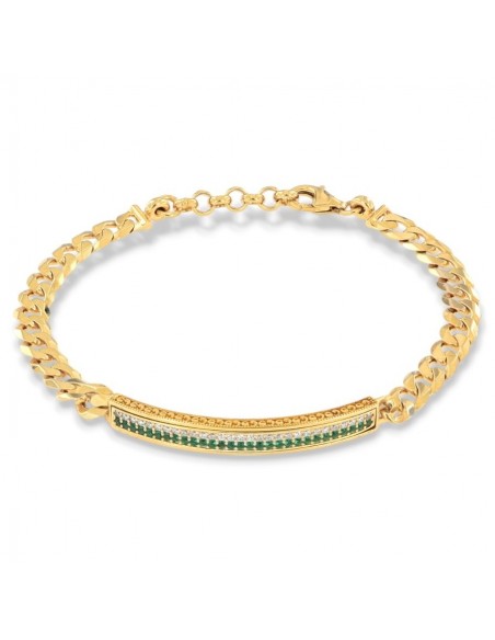 Bracciale Argento Dorato Piastra Centrale Zirconi Verdi E Bianchi [09227878]