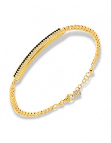 Bracciale Argento Dorato Piastra Centrale Zirconi Neri Bianchi [26d8fc85]