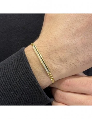 Bracciale Argento Dorato Piastra Centrale Zirconi Neri Bianchi [8b594bbf]