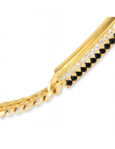 Bracciale Argento Dorato Piastra Centrale Zirconi Neri Bianchi [3c448abb]