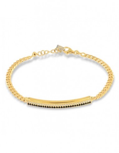 Bracciale Argento Dorato Piastra Centrale Zirconi Neri Bianchi [3914cda5]