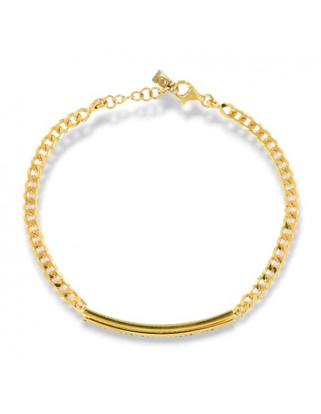 Bracciale Argento Dorato Piastra Centrale Zirconi Neri Bianchi [8e090ca1]
