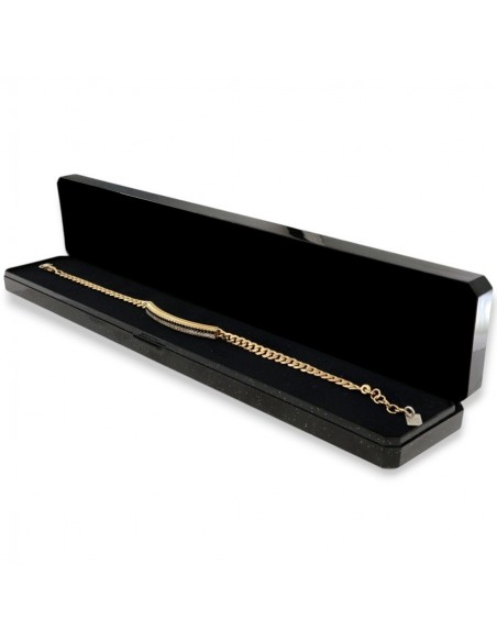 Bracciale Argento Dorato Piastra Centrale Zirconi Neri Bianchi [572f4fac]