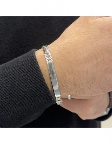 Bracciale Argento Rodiato Piastra Centrale Grumetta Schiacciata [3740515d]