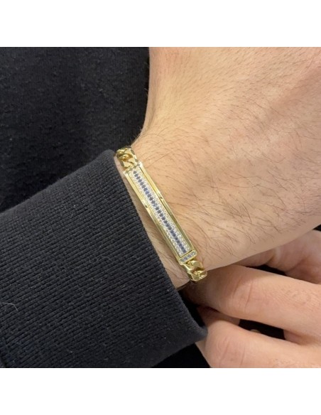 Bracciale Argento Dorato Piastra Centrale Zirconi Blu E Bianchi [b5364f61]