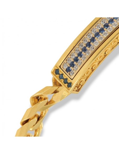 Bracciale Argento Dorato Piastra Centrale Zirconi Blu E Bianchi [022b8e65]