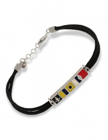 Bracciale Argento Rodiato Nautica Laccio Nero [fa19e557]