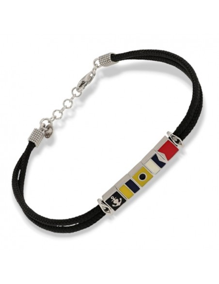 Bracciale Argento Rodiato Nautica Laccio Nero [fa19e557]