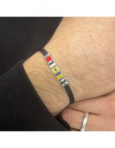 Bracciale Argento Rodiato Nautica Laccio Nero [3cc32663]