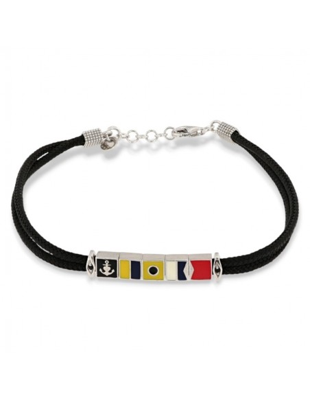 Bracciale Argento Rodiato Nautica Laccio Nero [8e8ea079]