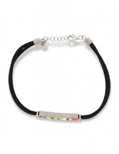 Bracciale Argento Rodiato Nautica Laccio Nero [3993617d]
