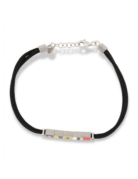Bracciale Argento Rodiato Nautica Laccio Nero [3993617d]