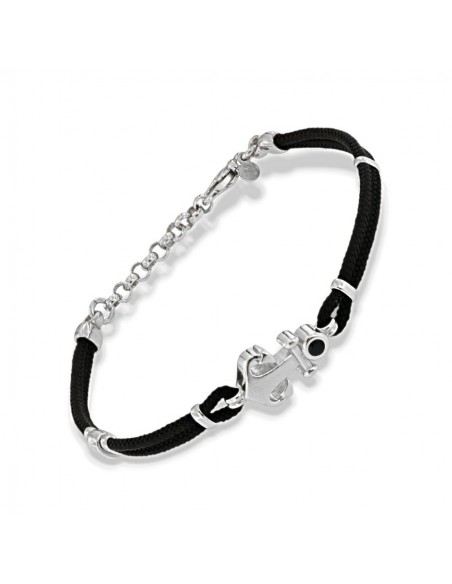 Bracciale Argento Rodiato Ancora Laccio Nero Doppio [47a4aa6f]