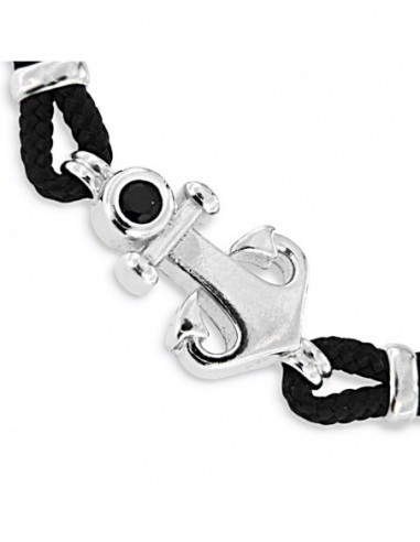 Bracciale Argento Rodiato Ancora Laccio Nero Doppio [26fd296c]