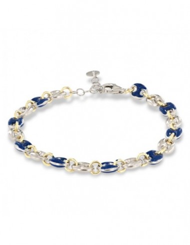 Bracciale Argento Rodiato Maglia Marina Blu Spessa [0594d5a5]